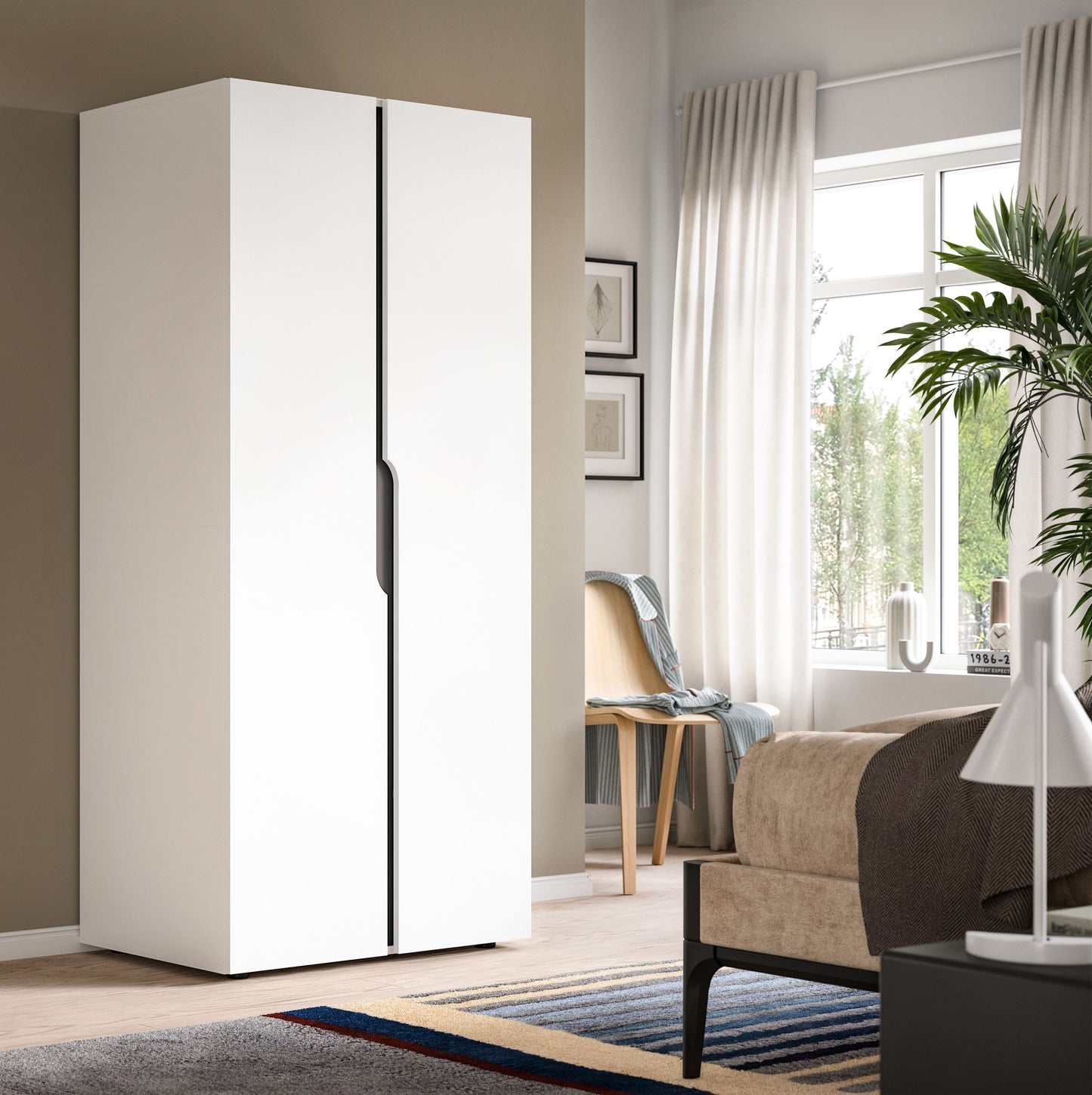 Armoire 2 portes ANGA (L/H/P : env. 80/180/51 cm) en anthracite/imitation chêne Artisan
