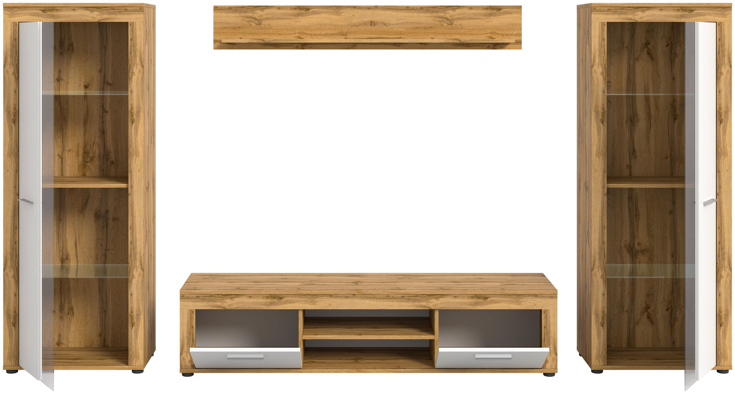 Ensemble meuble TV JAM (L/H/P : env. 310/159/40 cm) imitation chêne Wotan/gris