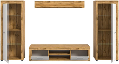 Ensemble meuble TV JAM (L/H/P : env. 310/159/40 cm) imitation chêne Wotan/gris
