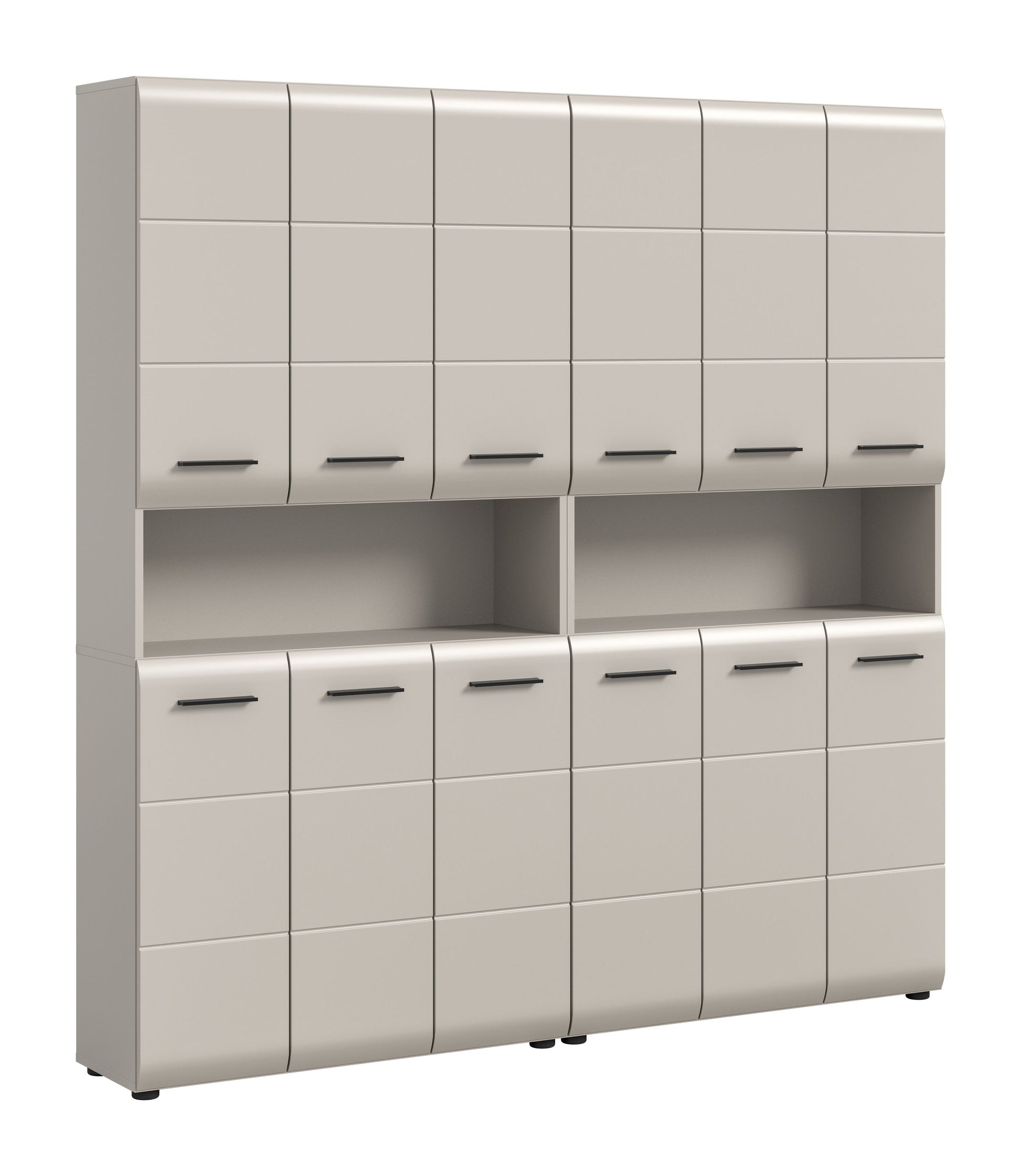 Badmöbelset von Homes & Jones, weißes Schrank-Set mit durchgehenden Fronten und Griffleisten