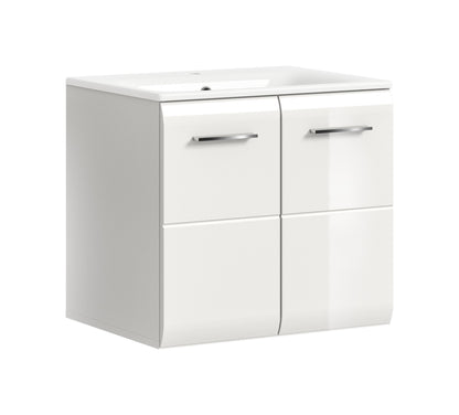 Meuble sous-vasque avec lavabo ICE (L/H/P : env. 60/55/46 cm) imitation chêne Nox/noir mat