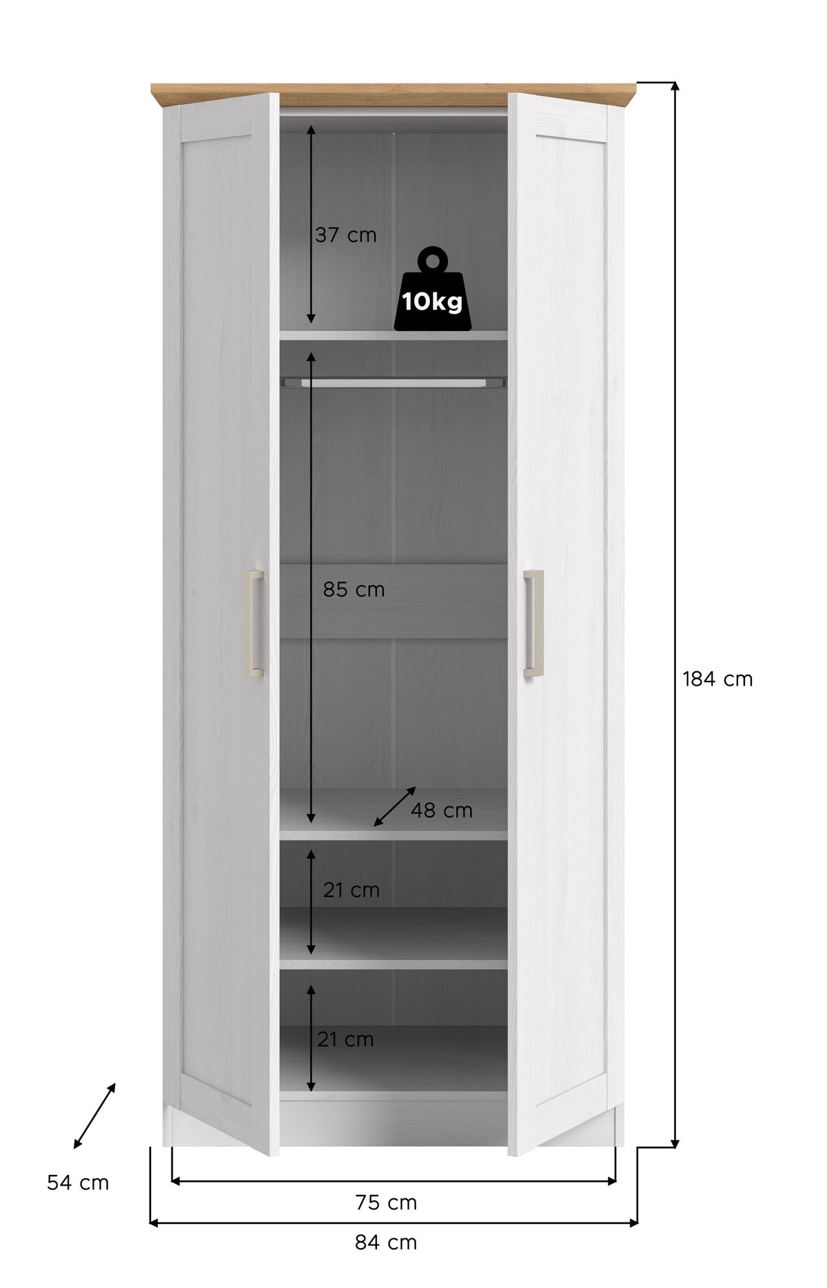 Wardrobe 2-door FLORENZ (W/H/D: approx. 84/185/54 cm) in Sibiu Larch finish/Sibiu Larch finish