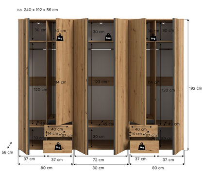 Homes & Jones Kleiderschrank 3-tlg., Schlafzimmerschrank 3x je 80 cm breit, 240 cm