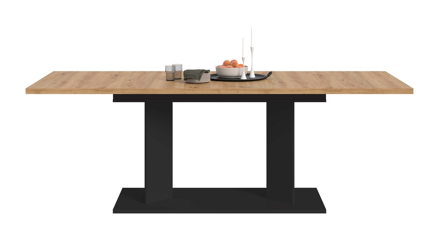 Table de salle à manger GUSTAV (L/H/P : env. 220/76/100 cm) en blanc/imitation chêne Artisan