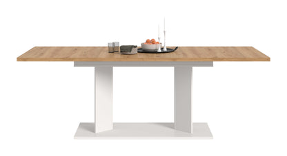 Table de salle à manger GUSTAV (L/H/P : env. 220/76/100 cm) en blanc/imitation chêne Artisan