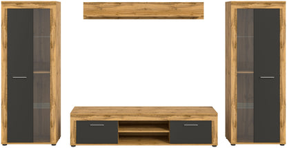 Ensemble meuble TV JAM (L/H/P : env. 310/159/40 cm) imitation chêne Wotan/gris