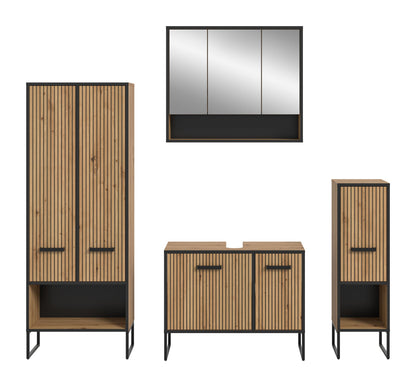 Badmöbel-Set: Hochschrank, Unterschrank und Spiegelschrank mit Glasfronten