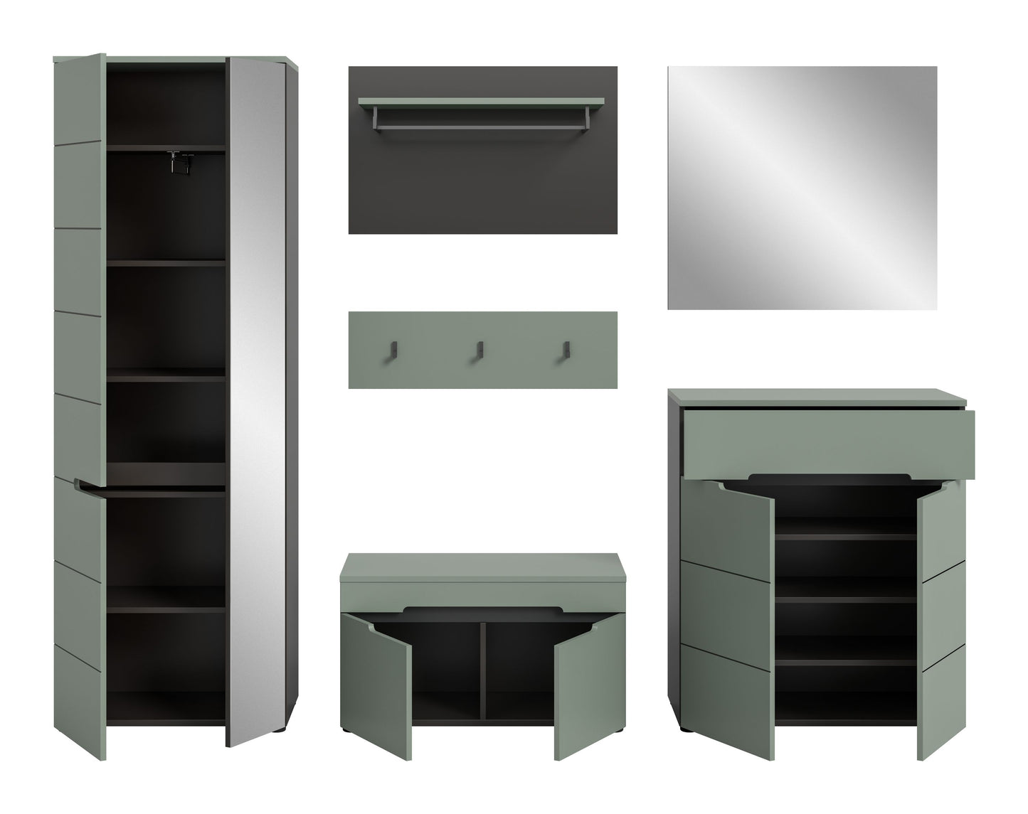 Ensemble d'entrée CANU (L/H/P : env. 255/190/37 cm) en gris basalte/vert fumée