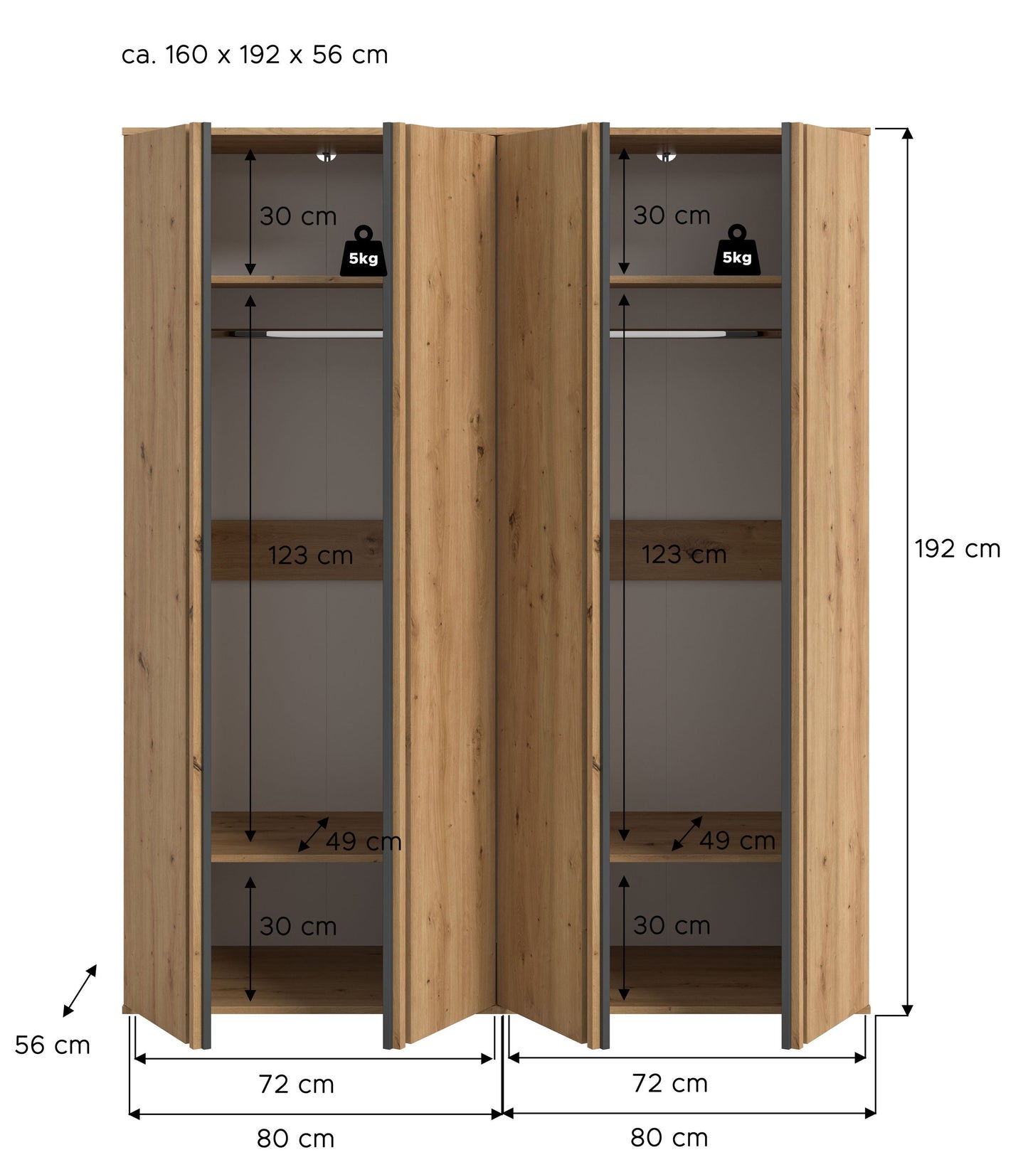 Homes & Jones Kleiderschrank 2-tlg., Schlafzimmerschrank 2x je 80 cm breit, 160 cm