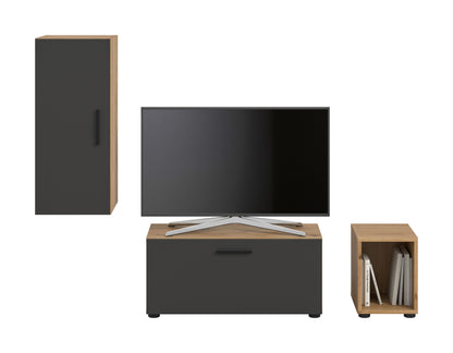 Meuble TV mural THE ONE (l/h/p : env. 75/34/34 cm) en imitation chêne Artisan/vert fumé