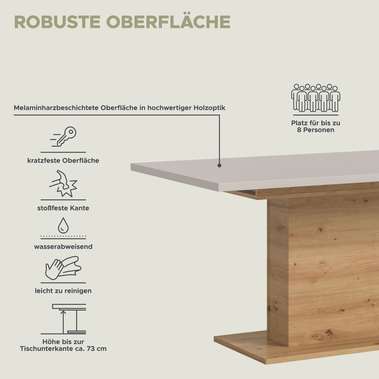 Homes & Jones Esstisch 150x76x90 cm, Esszimmertisch-Tisch mit Säulen Gestell