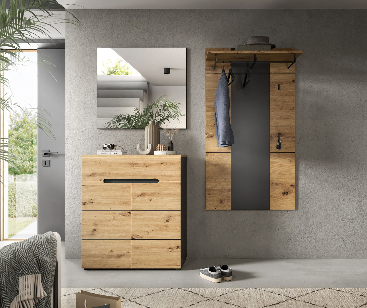 Ensemble de vestiaire CANU (L/H/P : env. 175/190/37 cm) gris Basalte/vert Smoke Green