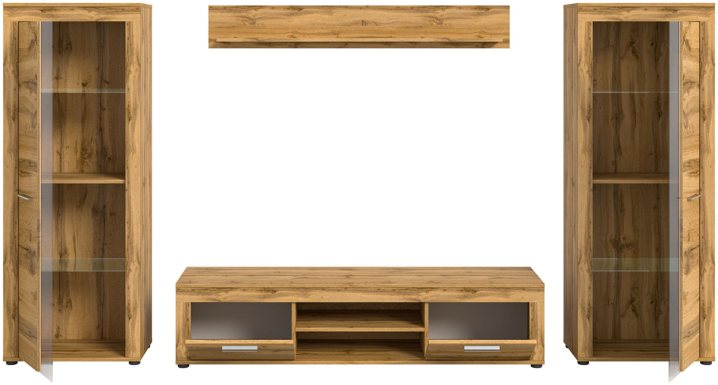 Ensemble meuble TV JAM (L/H/P : env. 310/159/40 cm) imitation chêne Wotan/gris