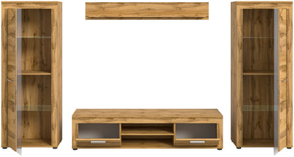 Ensemble meuble TV JAM (L/H/P : env. 310/159/40 cm) imitation chêne Wotan/gris