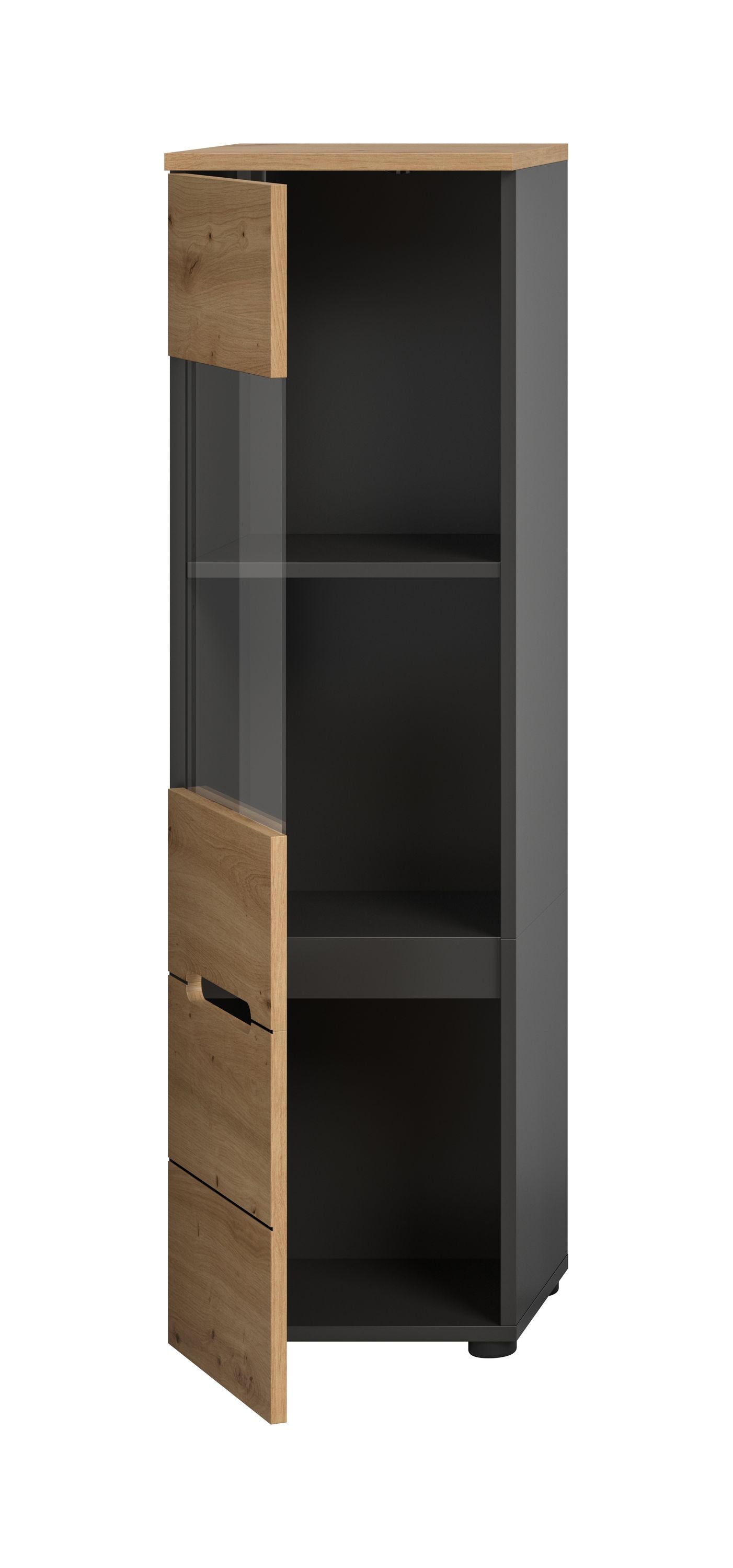 Vitrine CANU (L/H/P: env. 36/125/33 cm) en gris basalte/vert fumé