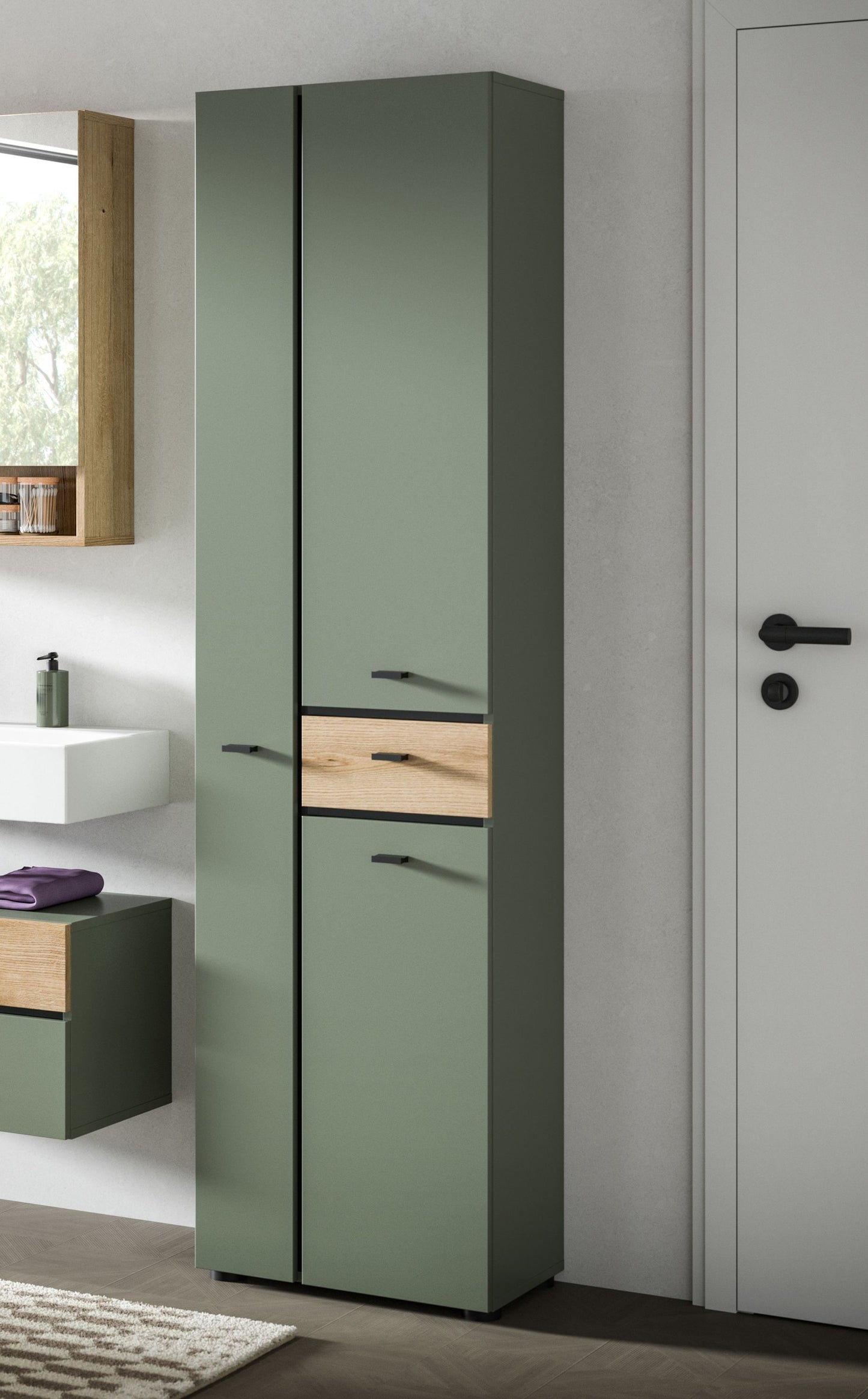 Armoire haute AQUA (L/H/P : env. 51/191/30 cm) en vert sauge/vert sauge