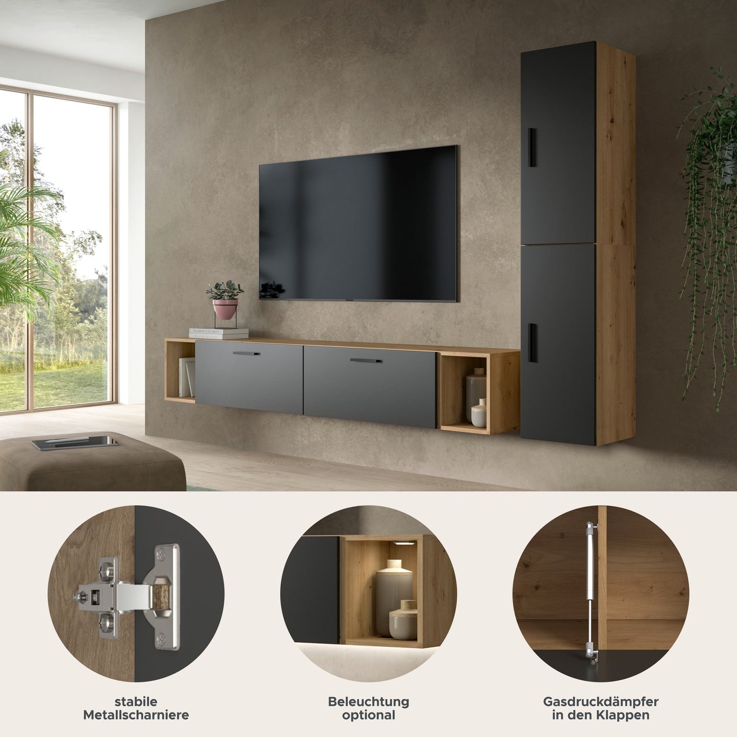 Homes & Jones Wohnwand 2-tlg. TV Möbel Modular Lowboard, Wohnzimmerschrank