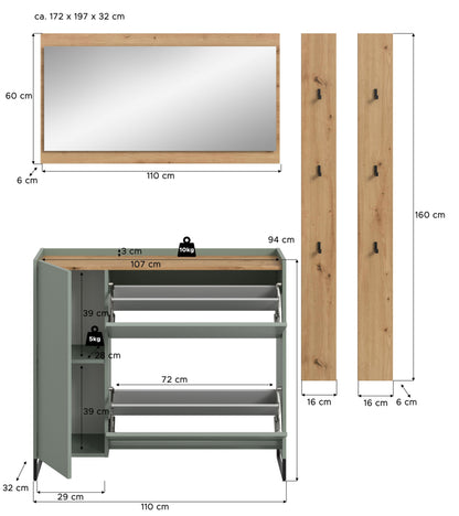 Homes & Jones Garderobe 4-tlg., Garderobenkomplettset, Dielenmöbel-Flurmöbel