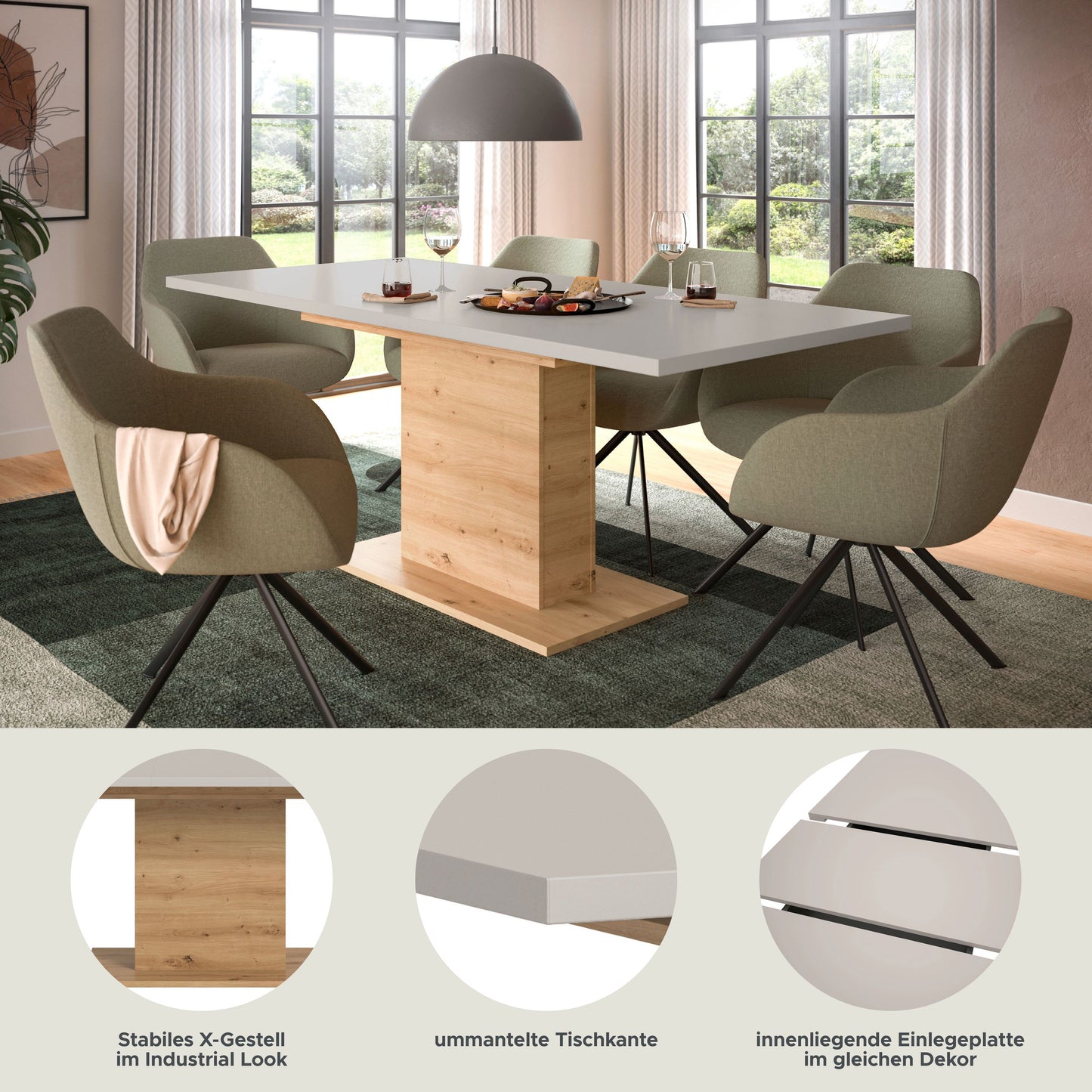 Homes & Jones Esstisch 150x76x90 cm, Esszimmertisch-Tisch mit Säulen Gestell