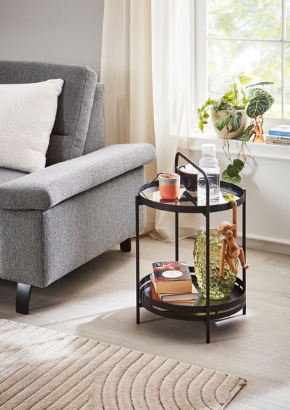 Homes & Jones Beistelltisch rund mit Glas & schwarzem Metallgestell