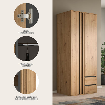 Homes & Jones Kleiderschrank 80 cm breit 2-türig, Schlafzimmerschrank