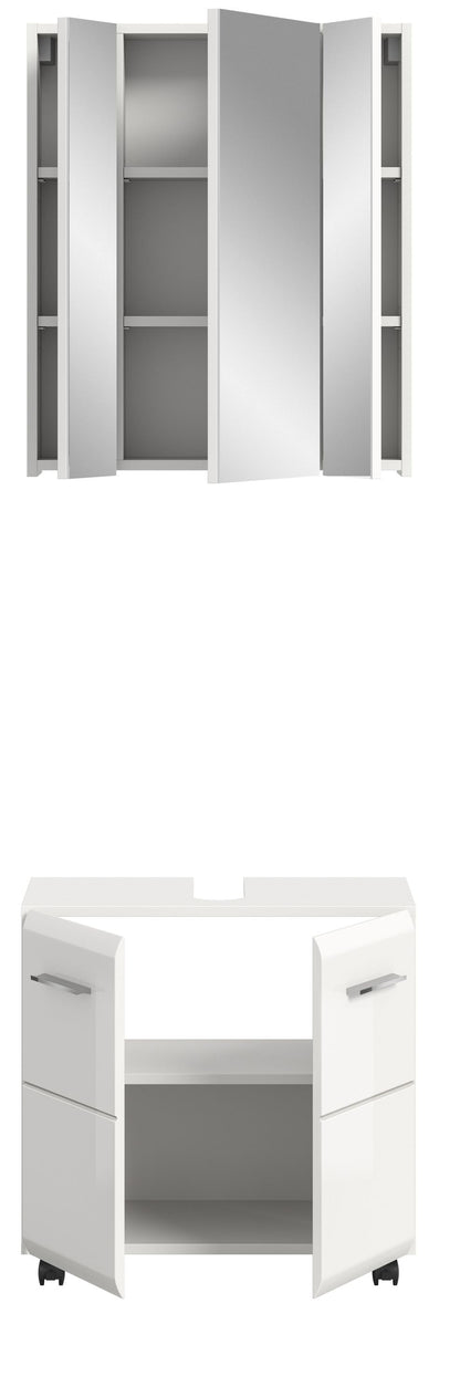 Ensemble de salle de bain sur roulettes ICE (L/H/P : env. 60/185/30 cm) imitation chêne Nox/noir mat