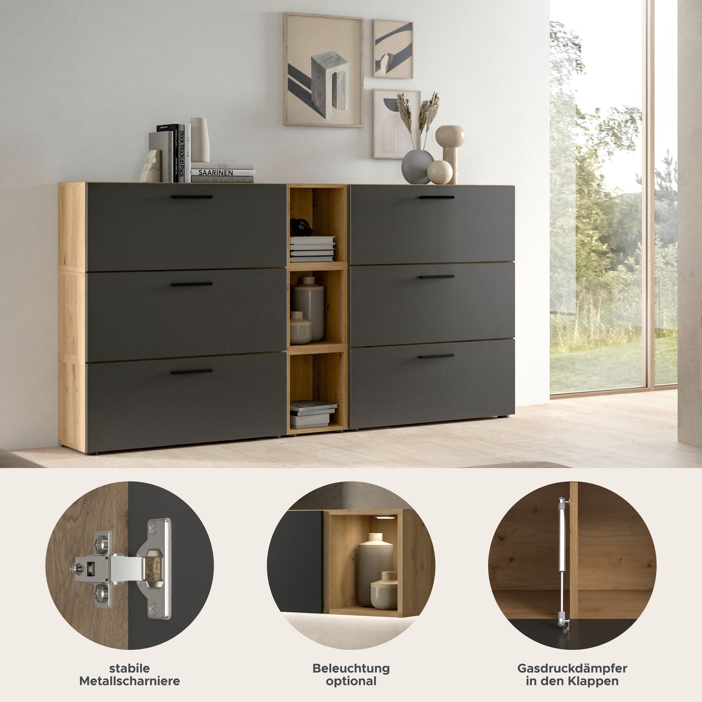Homes & Jones Wohnwand 3-tlg. TV Möbel Modular Lowboard, Wohnzimmerschrank