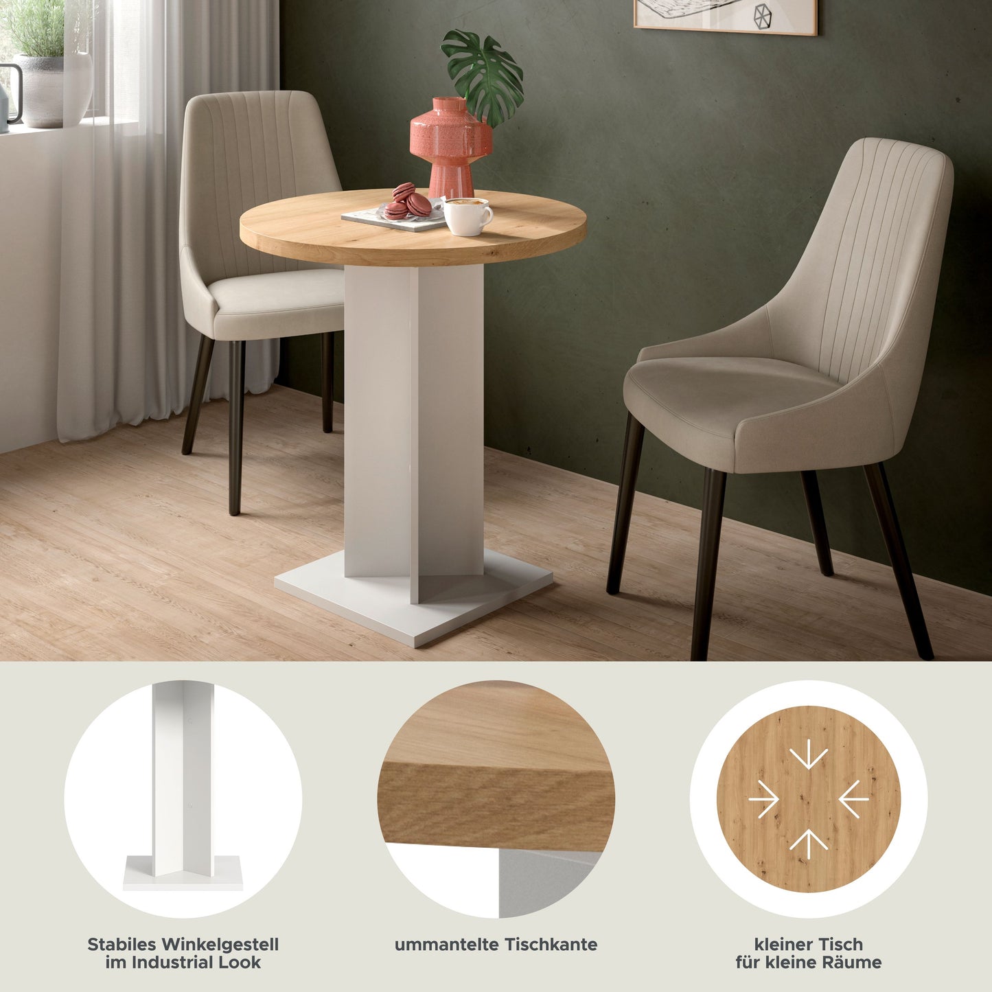 Homes & Jones Esstisch 70x76x70 cm, Esstisch klein, Bistrotisch, Tisch klein