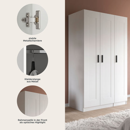 Armoire 3 portes VISBY (L/H/P : env. 120/195/56 cm) en blanc/blanc