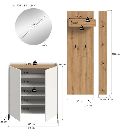 Ensemble de meubles d'entrée DRIVE (L/H/P : env. 206/197/38 cm) en sauge/sauge