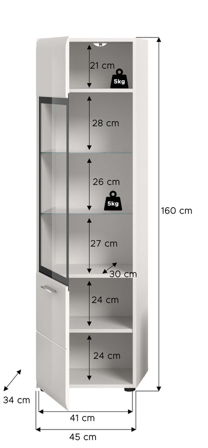 Vitrine ICE (L/H/P : env. 45/160/34 cm) en blanc/blanc brillant