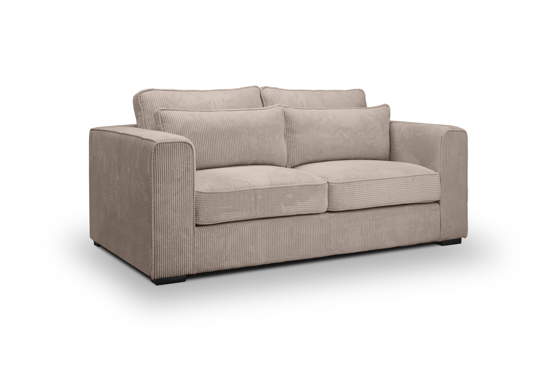 Polstersessel (2,5-Sitzer) aus beigem Cordstoff, klarer Frontblick mit Armlehnen