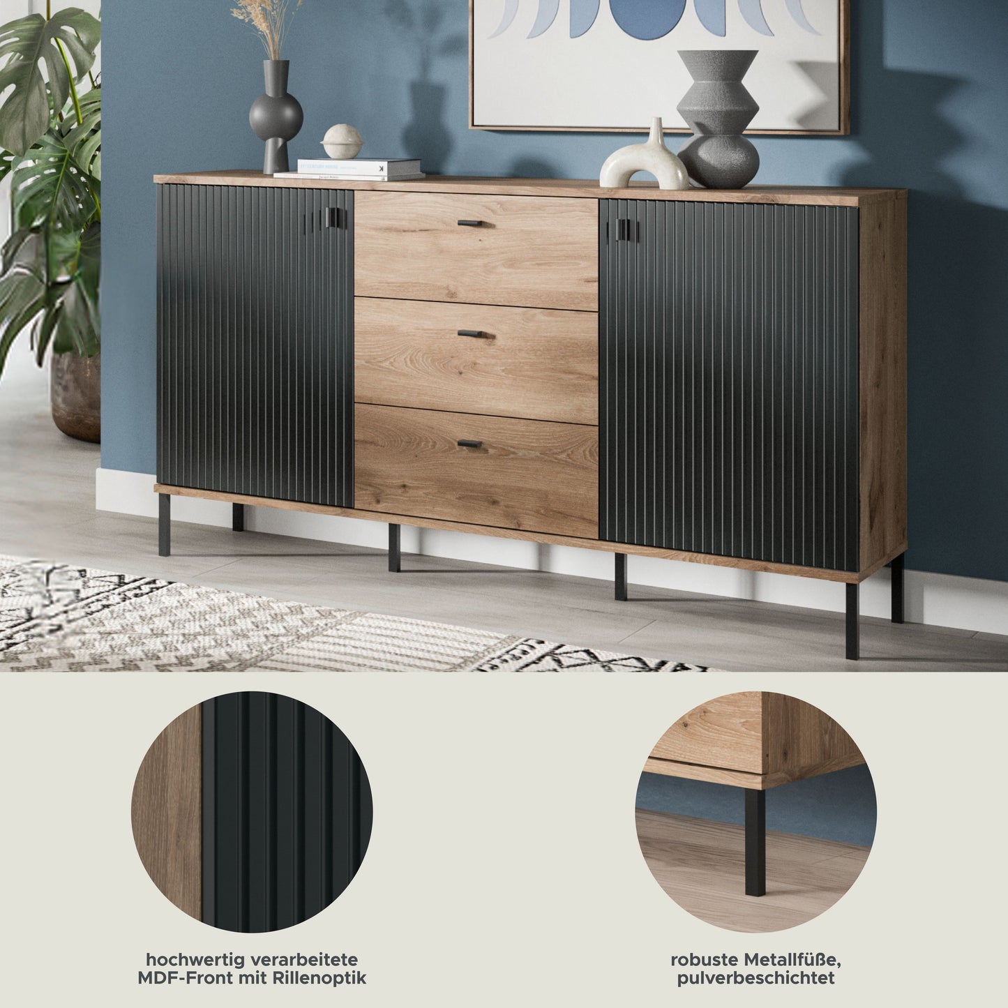 Homes & Jones Sideboard, Wohnzimmerschrank-mit Schubladen, Universalschrank