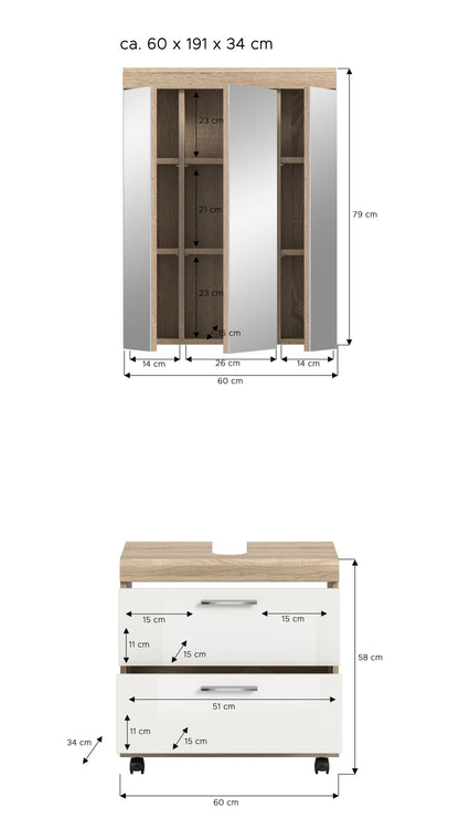 Meuble de salle de bain à roulettes SCOUT (l/H/P : env. 60/191/34 cm) en imitation chêne Evoke/-