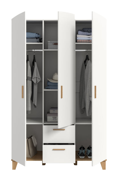 Armoire 3 portes STELLA (L/H/P : env. 122/198/51 cm) en blanc/blanc