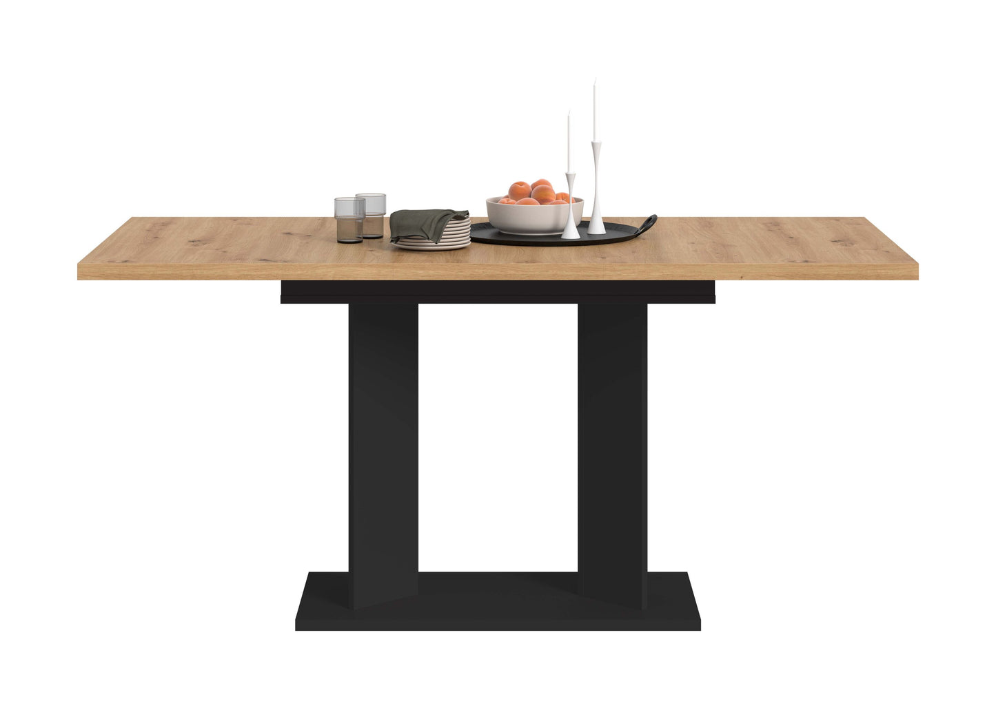 Table de salle à manger GUSTAV (L/H/P : env. 160/76/80 cm) en blanc/imitation chêne Artisan