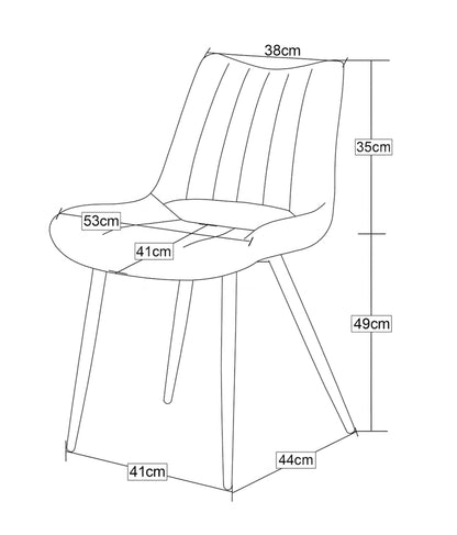 Esszimmerstuhl im 2er-Set, Maßskizze: Sitzbreite 41 cm, Tiefe 53 cm, Höhe 49 cm
