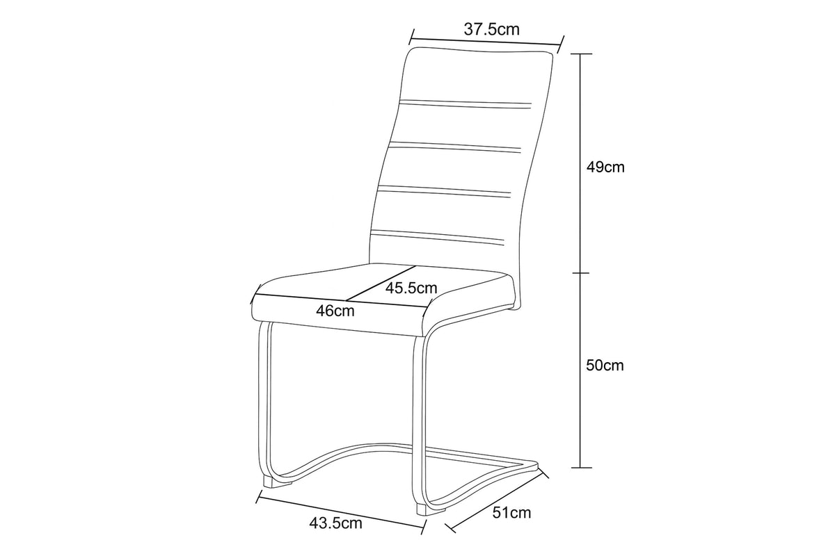 Maßskizze Schwingstuhl: Höhe 50 cm, Breite 45,5 cm, Tiefe 51 cm