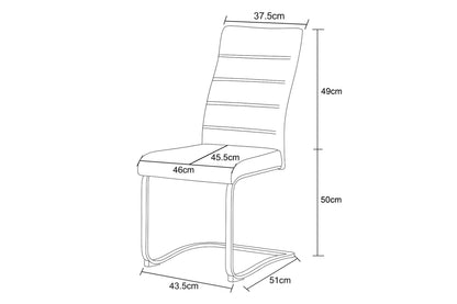 Maßskizze Schwingstuhl: Höhe 50 cm, Breite 45,5 cm, Tiefe 51 cm