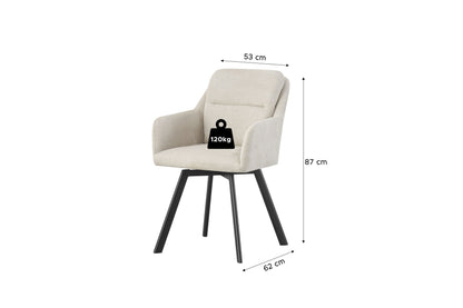 Cremefarbener Esszimmerstuhl mit Maßen 53×62×87 cm, belastbar bis 120 kg