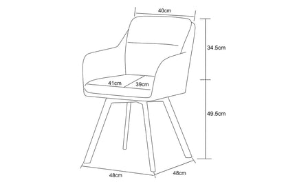 Stuhl-Skizze mit Maßen: Sitzbreite 41 cm, Sitztiefe 39 cm, Höhe 49,5 cm