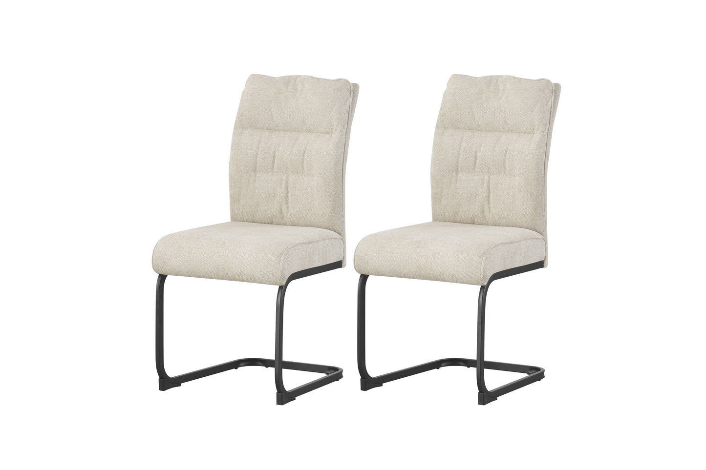 Esszimmerstuhl-Set (2x) mit cremefarbenem Stoffbezug, gepolstertem Sitz/Rücken, schwarzes Gestell