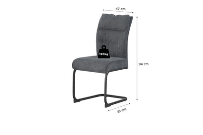 Anthrazitfarbener Esszimmerstuhl mit Maßen: 61 cm breit, 94 cm hoch, 47 cm tief