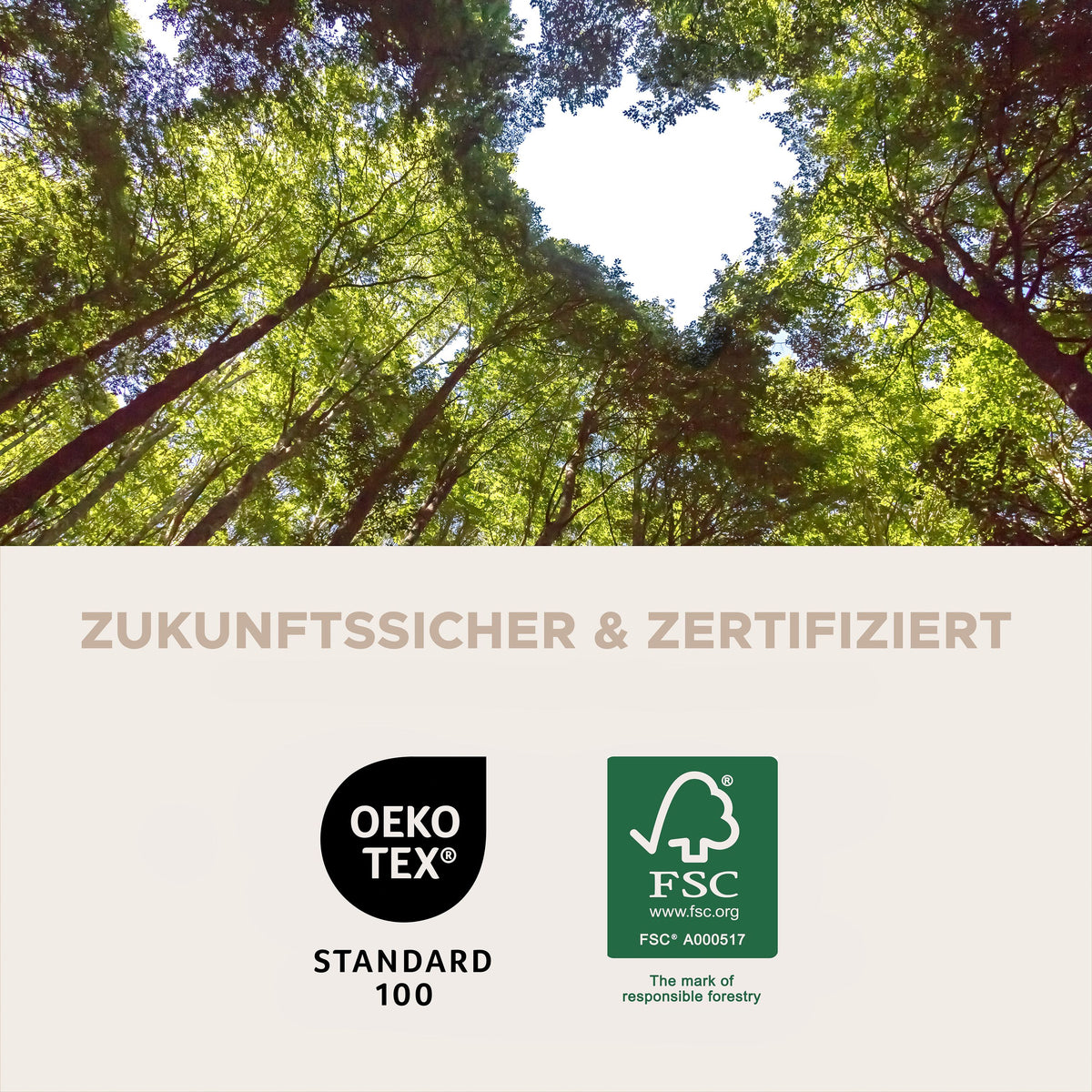 OEKO-TEX- und FSC-Zertifikatslogos für den Stoffbezug
