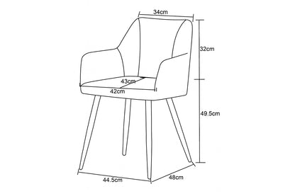 Gesamtmaße Esszimmerstuhl: Höhe 49,5 cm, Breite 48 cm, Tiefe 44,5 cm