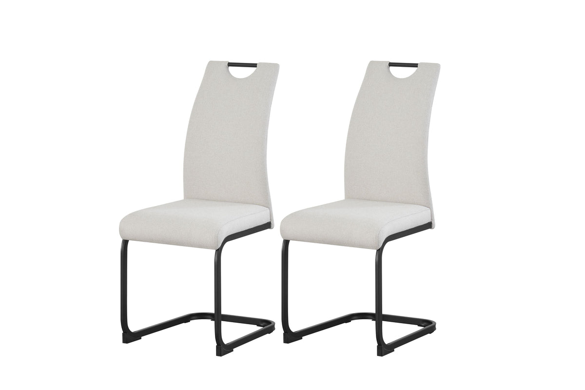 2er-Set Esszimmerstühle in Creme mit gepolstertem Sitz, Rückenlehne und Metallgestell