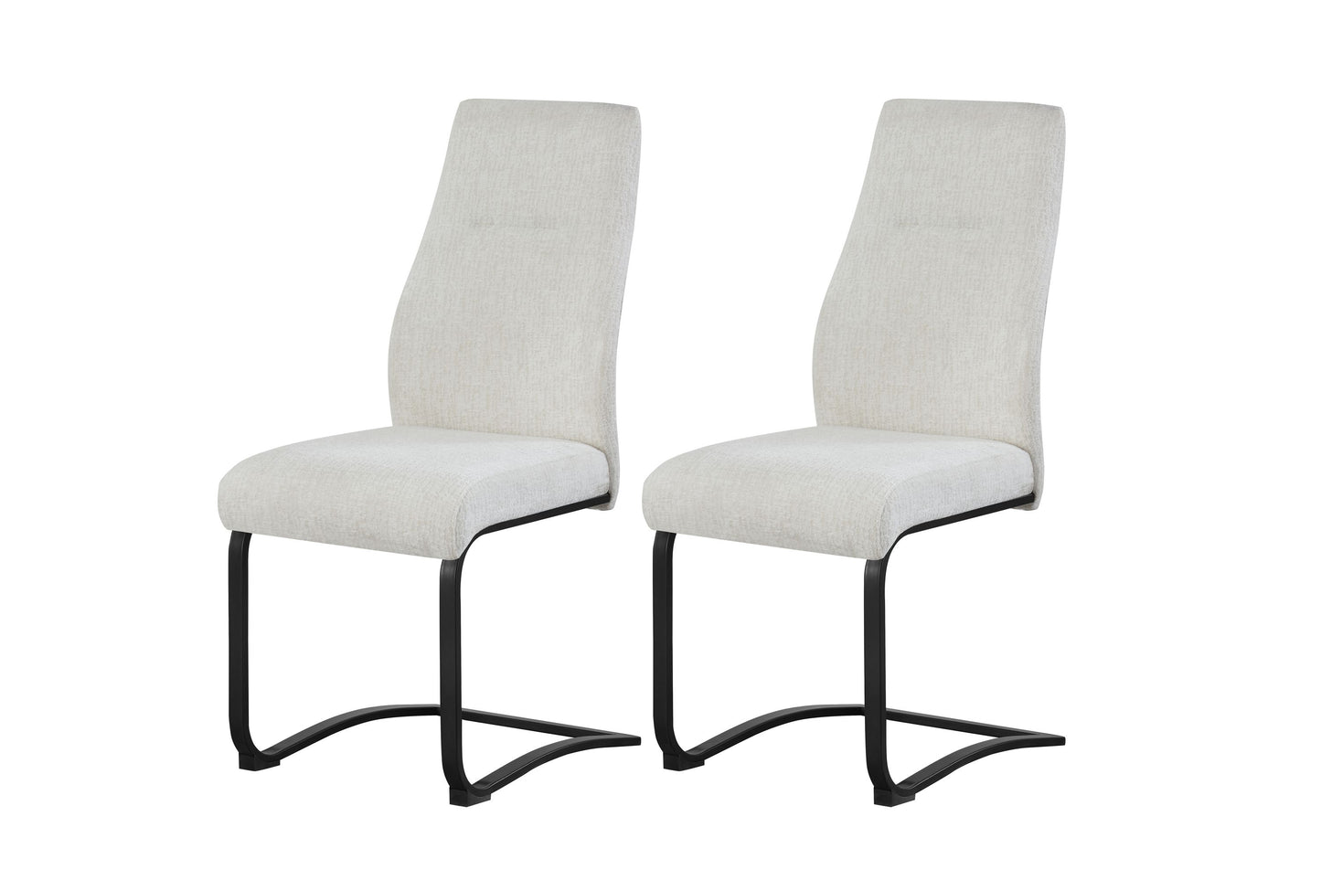 2er-Set Esszimmerstühle mit cremefarbenem Stoffbezug, gepolstertem Sitz, schwarzem Metallgestell