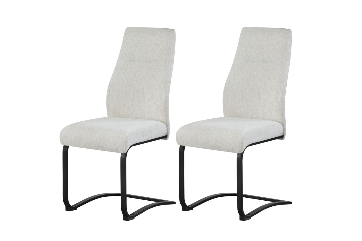 2er-Set Esszimmerstühle mit cremefarbenem Stoffbezug, gepolstertem Sitz, schwarzem Metallgestell