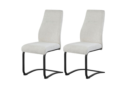 2er-Set Esszimmerstühle mit cremefarbenem Stoffbezug, gepolstertem Sitz, schwarzem Metallgestell
