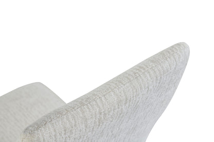 Nahaufnahme Stoffbezug in Creme mit feiner Textur, gepolsterte Kante der Rückenlehne